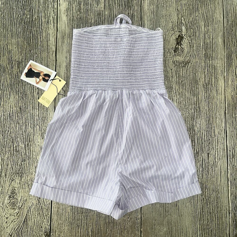 Nation LTD Vacation Stripe Lavender Purple 100% Pima Cotton Blondie Romper XS - Picture 7 of 8